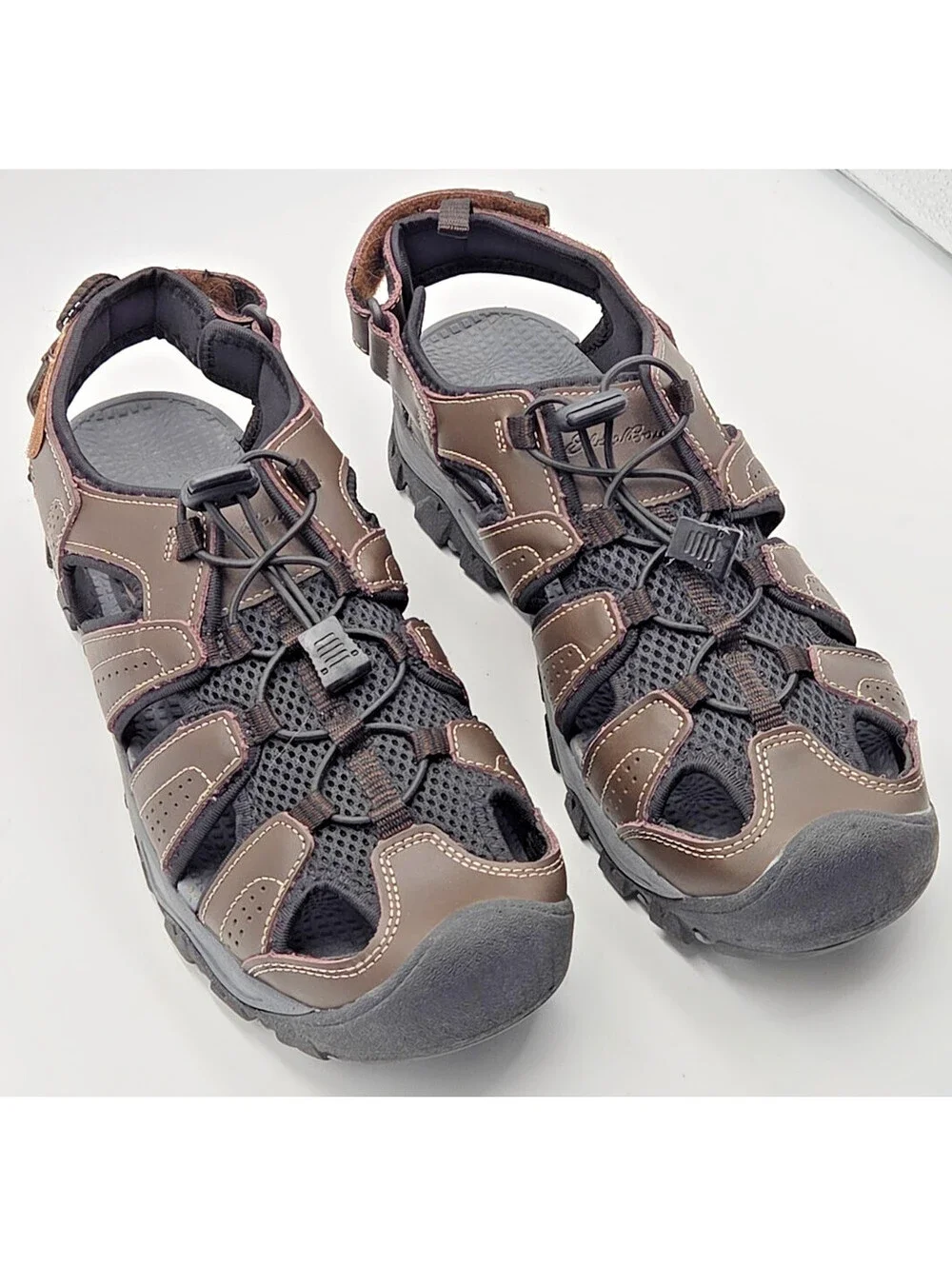 Eddie Bauer Stewart Leather Hiking Sport Sandal Brown Closed Toe Hiking 11M